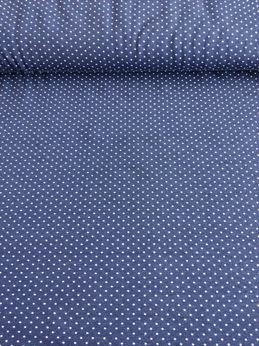 Navy Dotty Cotton Jersey - 200gsm - 135cm remnant