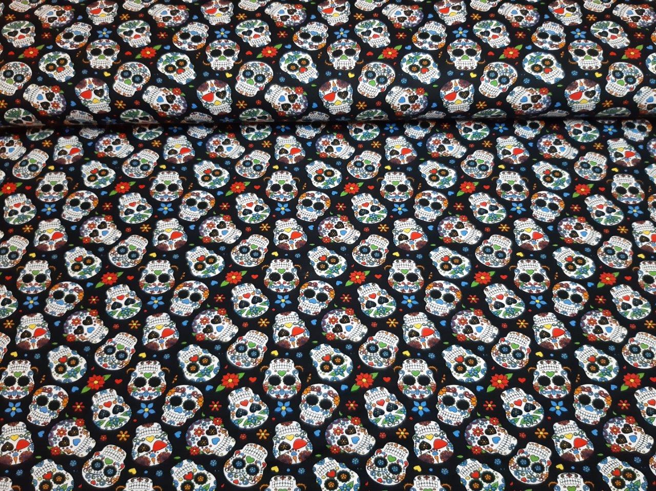 Floral Skulls Cotton Jersey - 200gsm