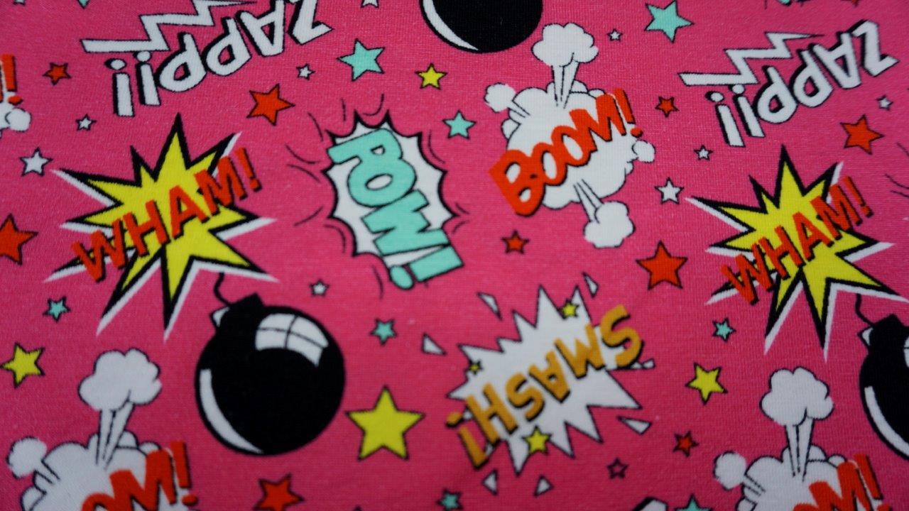 Pink Boom Pow Cotton Jersey - 200gsm