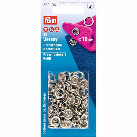 Prym 10mm Silver Metal Jersey Ring Press Fasteners Refill