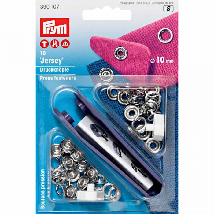 Prym 10mm Silver Metal Jersey Ring Press Fasteners & Tool